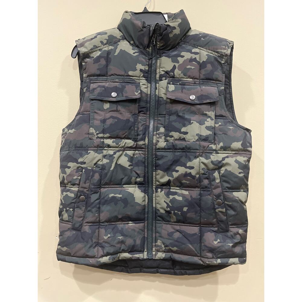 Insulated Puffer Vest Men’s Medium Quilted Green Camouflage Water Resistant